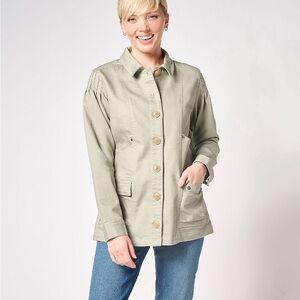 AnyBody Light Sage Utility Jacket with Button Closure